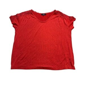 ❤️ Modern‎ Canvas Red Pom Pom Trim Short Sleeve Blouse Women’s XXL ❤️